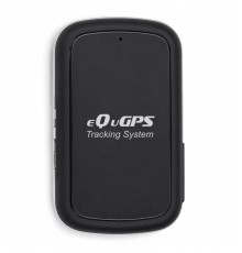 Портативний GPS-трекер eQuGPS чорного кольору, вигляд збоку, світлодіодні індикатори на корпусі.