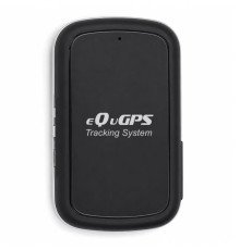 Портативный GPS-трекер eQuGPS черного цвета, вид сбоку, светодиодные индикаторы на корпусе.