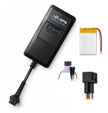 Фото: GPS трекер eQuGPS Track ABCR — SIM, ACC, АКБ, блокування, реле; вигляд пристрою та комплект підключення.