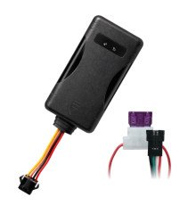 Фото: GPS трекер eQuGPS Track 4G+WiFi ABCR — Wi‑Fi, SIM, ACC, блокировка, реле; вид устройства и комплект подключения.